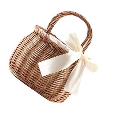Imagem de IMIKEYA Bolsa de tecido de ratã com laço em formato oval de palha bolsas de mão estilo boêmio bolsa de praia