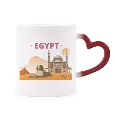 Imagem de Caneca City Pirâmide Esfinge Egito sensível ao calor Caneca vermelha que muda de cor