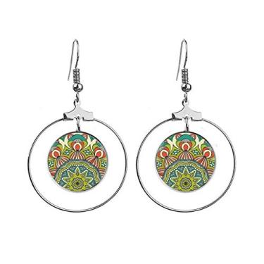 Imagem de Printing Repeat Cloth Brincos artísticos verdes coloridos pendurados argola joia círculo gota