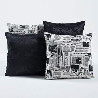 Imagem de Kit c/ 4 Almofadas Cheias Decorativas Jornal Preto 04 Peças c/Refil