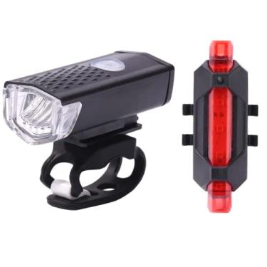 Imagem de Kit de Lanterna para Bike J. Farol LED Recarregável Dianteiro + Traseiro Branco, Vermelho, Waterproof, Farol Dianteiro, Sinalizador Traseiro, Iluminação Noturna, USB