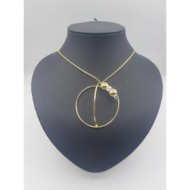 Imagem de Colar Argola Vazada 3 Pontos Banhado A Ouro 18K