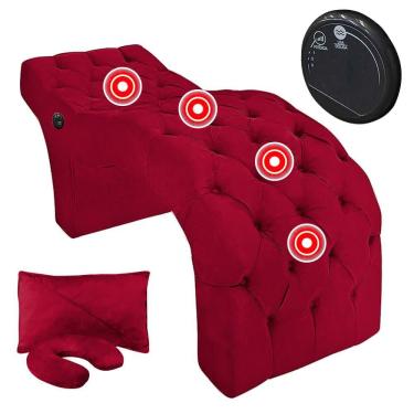 Imagem de Maca Estofada Capitonê Largura 70 cm com Massagem Veludo Vermelho SOFA STORE