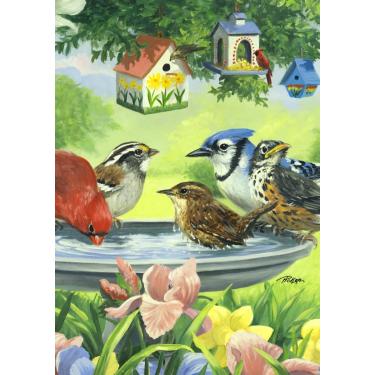 Imagem de Toland Home Garden Pássaros de banho 32,5 x 45,7 cm Decoração Primavera Verão Pássaros Banho Pássaros Bandeira de jardim