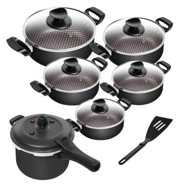 Imagem de Conjunto De Panelas Antiaderente Caçarola Spesso + Panela de Pressão Fecho Externo 6 Peças Patolux