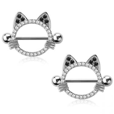 Imagem de Pierced Owl Protetores de mamilo de cristal CZ de aço inoxidável 14GA 316L, vendido em par, Metal, Zircônia cúbica