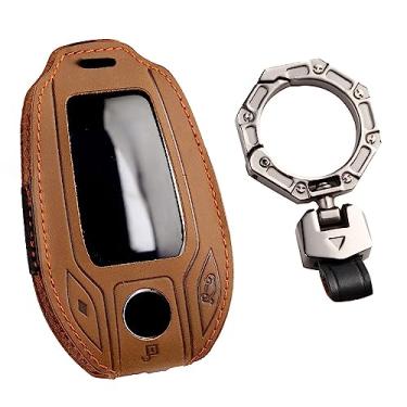 Imagem de HIBEYO Capa para chave de chave para BMW LCD capa de couro para BMW 5 6 7 Series G01 G11 G12 G30 G31 X3 X4 X5 730li 740li 740li 750li acessórios LCD controle inteligente protetor de chave automática -