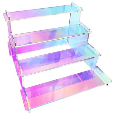 Imagem de Elevadores de acrílico para exibição de joias transparentes arco-íris 4 camadas de mesa com prateleira de arco-íris expositor 4 suporte de exibição
