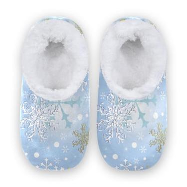Imagem de CHIFIGNO Chinelos de casa femininos de rena de Natal, chinelos masculinos tamanho 11, chinelos masculinos para quarto M-XXL, Floco de neve de prata, Medium