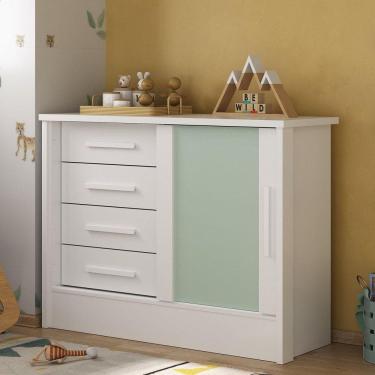 Imagem de Cômoda Infantil 1 Porta 4 Gavetas Maya Espresso Móveis Branco/Verde