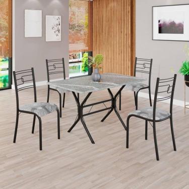 Imagem de Conjunto Sala de Jantar Mesa Retangular 100x60cm Tampo Granito Topázio 4 Cadeiras Paraty Paraopeba/ Preto Fosco