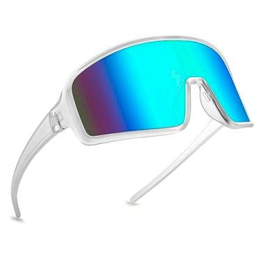 Imagem de Street Knitted Óculos de sol esportivos grandes com escudo branco envolvente para homens e mulheres, peça única, espelhado, refletivo, 80, 90, viseira espelhada, óculos esportivos, Branco, Large