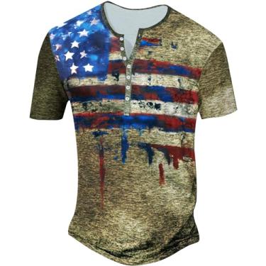 Imagem de Runcati Camiseta masculina 4th of July Patriotic manga curta Henley camiseta bandeira americana hipster beisebol tops, Verde militar, GG