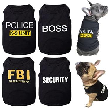 Imagem de Camisetas para cães, pacote com 4 fantasias para gatos, para cosplay, camisetas respiráveis para animais de estimação, roupas de verão K9 Security Boss FBI colete para cães filhote menino menina (P, preto)