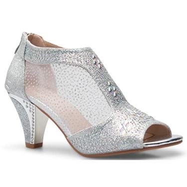 Imagem de Olivia K Sandália de salto baixo feminina aberta com glitter com tira em T e salto baixo, Prata*, 35