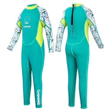 Imagem de Gogokids Roupa de mergulho infantil, roupa de banho térmica de neoprene de 2,5 mm para meninas, manga comprida, zíper nas costas, proteção solar, para esportes aquáticos, mergulho, natação, aulas de