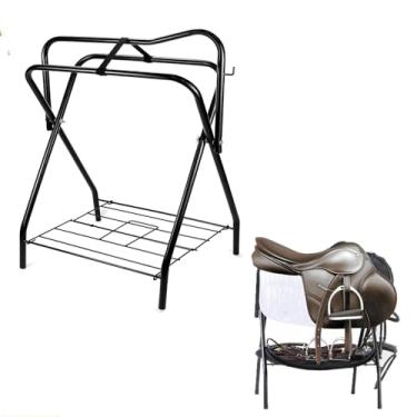 Imagem de HDYEGIOU Suporte de sela, suporte de selim dobrável resistente para celeiro de cavalo, 71 x 48 x 94 cm, preto