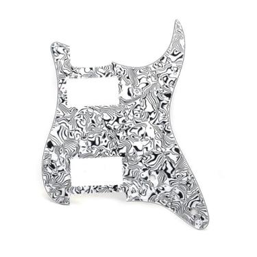 Imagem de ROZILO 11 Buracos Guitarra Strat Pickguard HH Humbucker para Fender Padrão Stratocaster Estilo Moderno Preto Branco Shell