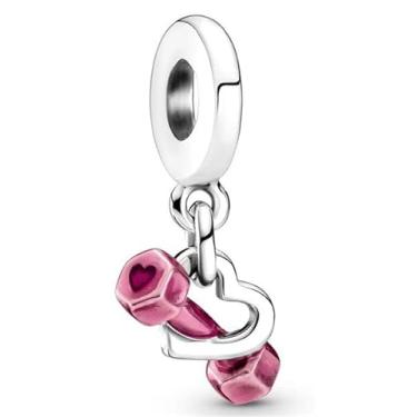 Imagem de Berloque academia Coração halteres - banho de prata de Excelente qualidade com 100 milésimos de banho de prata - moda fitness