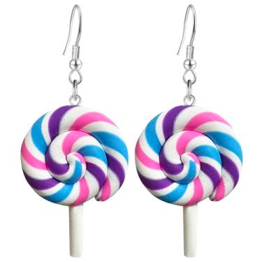 Imagem de Brincos de gota com pingente de pirulito colorido colorido arco-íris e gancho de Halloween para mulheres, adolescentes, meninas, adoráveis, doces, comida, açúcar, berloque, pendurado, hipoalergênico,