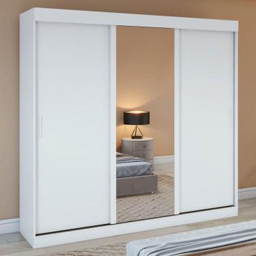 Imagem de Guarda-Roupa Casal Saion Plus 3 Portas 3 Gavetas com Espelho Branco - Móveis Lopas
