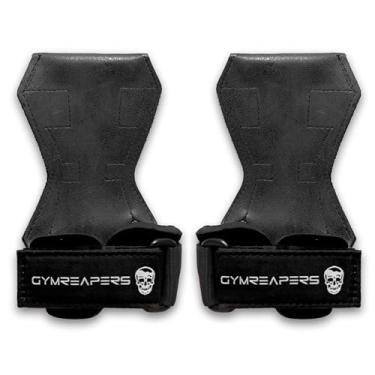 Imagem de Gymreapers Pegas de levantamento de peso (par) para levantamento de peso pesado, levantamento terra, fileiras, pull ups, com suporte de envoltório de pulso acolchoado de neoprene e luvas ou tiras de borracha fortes para musculação (preto, grande)