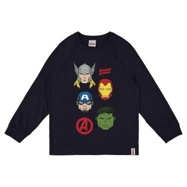 Imagem de Camiseta Avengers Malwee Marvel Preta Thor Hulk America Homem de Ferro Manga Longa Tam 4 ao 12 Menin-Masculino