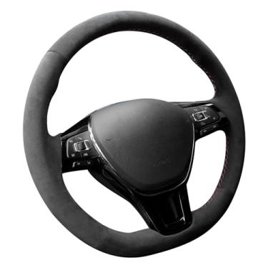 Imagem de Alfanxi Costura à mão Itália Alcantara Capa para volante de carro envoltório para Volkswagen Atlas/Golf/Jetta/Passat/e Golf(Alcântara + Sem listras)