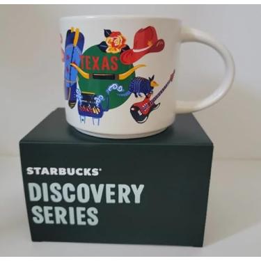 Imagem de Starbucks Caneca de café de cerâmica Texas Series Discovery, 400 ml, branca e azul