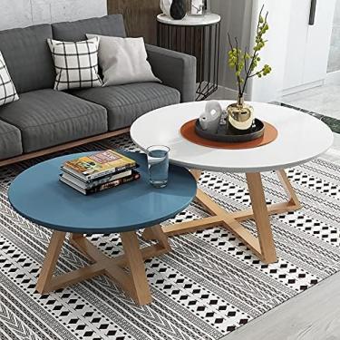 Imagem de Conjunto de mesa de centro ninho de 2 mesas Sofá Morden Mesa lateral Pernas de mesa de centro Armazenamento espaçoso Cantos arredondados com cruz As pernas de madeira Almofada antiderrapante
