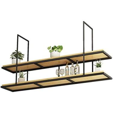 Imagem de Prateleira de teto suspensa - decorações flutuantes, suporte para flores, rack de armazenamento de teto suspenso para casa, cozinha, bar, panela, suporte para vinho, madeira e metal, ferro,