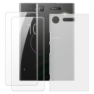 Imagem de MILEGOO Capa para Sony Xperia XZ1 + 2 peças protetoras de tela de vidro temperado, capa de TPU de silicone macio à prova de choque para Sony Xperia XZ1 (5,2 polegadas) branca