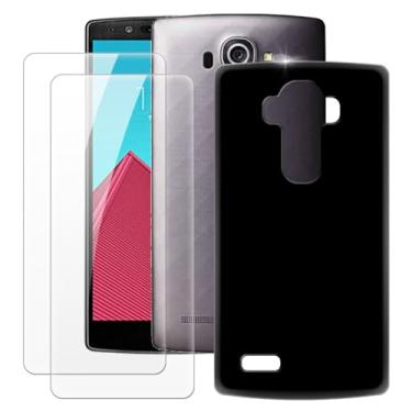 Imagem de MILEGOO Capa para LG G4 + 2 peças protetoras de tela de vidro temperado, capa ultrafina de silicone TPU macio à prova de choque para LG G4 (5,5 polegadas) preta