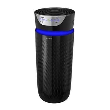 Imagem de Homedics Purificador de ar Torre 5 em 1 TotalClean, luz UV-C para casa, escritório, filtração HEPA verdadeira de 360 graus, sensor de partículas de qualidade do ar, redutor de odor extra grande, aromaterapia, preto