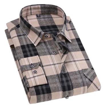 Imagem de JXQXHCFS Camisa masculina de flanela regular manga longa escovada bolso único casual xadrez, Mm-29, XXG