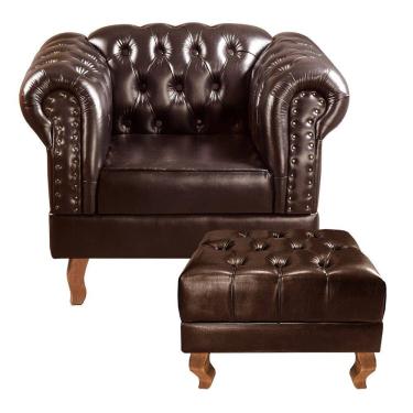 Imagem de Poltrona com Puff Decorativo Chesterfield Capitonê Dom Pedro Café