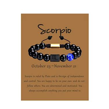 Imagem de VLINRAS Pulseira do zodíaco para homens e mulheres, 8 mm 10 mm natural ônix preto pedra signo estrela constelação horóscopo pulseira presentes, One Size, Pedra ônix preta, olho de tigre, Contas