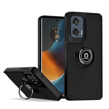 Imagem de QUIETIP Capa compatível com Motorola Edge 50 Fusion, TPU + PC rígido à prova de choque, anel magnético para carro, capa de suporte, preta