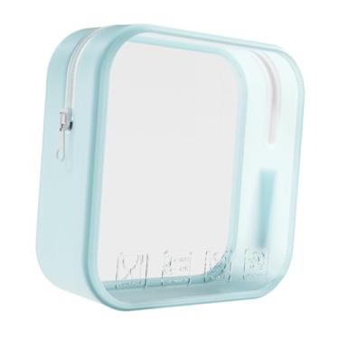 Imagem de predolo Bolsa de cosméticos de silicone, porta-pincéis de maquiagem, dobrável, reutilizável, versátil com zíper, bolsa de cosméticos para viagem, acampamento, viagem, academia, Azul, 15cmx15cmx5.5cm