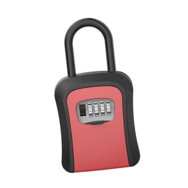 Imagem de Esquirla Organizador de armário de chaves, caixa de bloqueio de chave à prova d'água, senha, caixa de chave, combinação segura de 4 dígitos para loja, carro, Vermelho