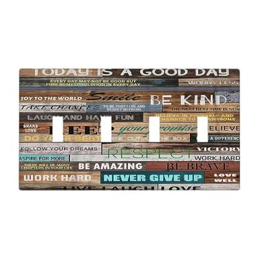 Imagem de Citações inspiradoras rústico porta de celeiro quádruplo interruptor de luz decorativa vintage regras familiares 4 gangues placa de parede placa elétrica para banheiro casa sala de estar decoração 10 x 20 cm