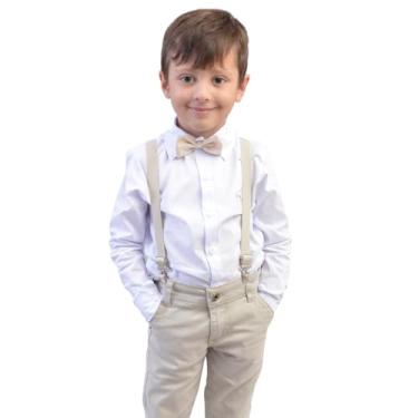 Imagem de Conjunto Bege Roupa Social Infantil Menino Bebê Pajem Batizado Casamento (Bege, 12)
