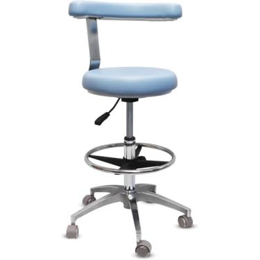 Imagem de LIMKOMES Banco de rodinhas com apoio para os pés removível, cadeira de salão de laboratório, altura ajustável, banco giratório de 360° para dentista, com design exclusivo de encosto