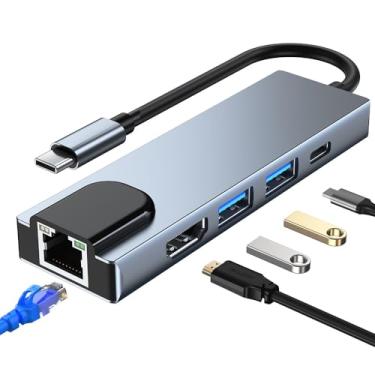 Imagem de Hub Adaptador Dockstation 5 Em 1 USB Tipo C Multiportas RJ45 HDMI Lan Ethernet USB 3.0 USB 2.0 Compatível com MacBook, Pro, Air M1 M2 M3 (HUB 5 em 1 - Rede Lan)
