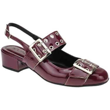 Imagem de Sapato Feminino Slingback Bico Quadrado Fivela Salto Grosso (Marsala, BR, Adulto, Numérico, 35)