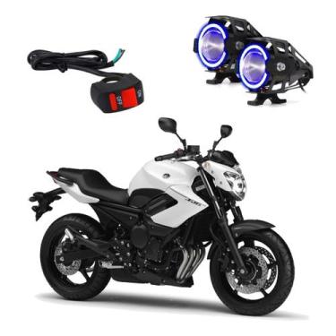 Imagem de Par Farol de Milha Angel Eye U7 Azul para Moto Yamaha XJ6 N 2010 2011 