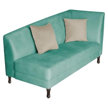 Imagem de Recamier Heitor 140cm com Almofada Lado Esquerdo Suede Azul Tiffany/Bege
