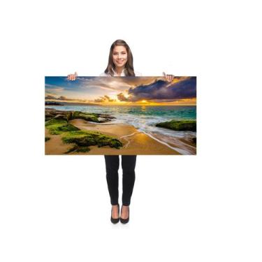 Imagem de Quadro Decorativo Grande Sala 100x50 Praia Fim de tarde Paisagem Quadr