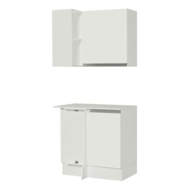 Imagem de Kit Armário de Cozinha de Canto 100% MDF 2 Portas e Nicho Branco Smart