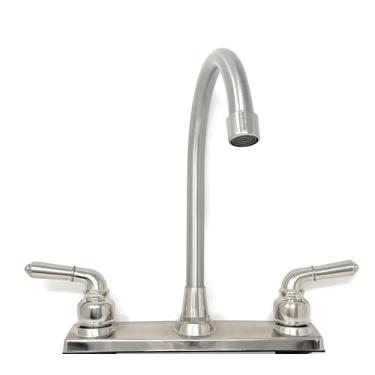 Imagem de Conjunto central de torneira de cozinha com duas alças de 20 cm [1113 PF SN] Acabamento em níquel acetinado plástico (POM) Corpo alto HI Rise Bico de aço inoxidável SEM chumbo compatível com ADA Grifo